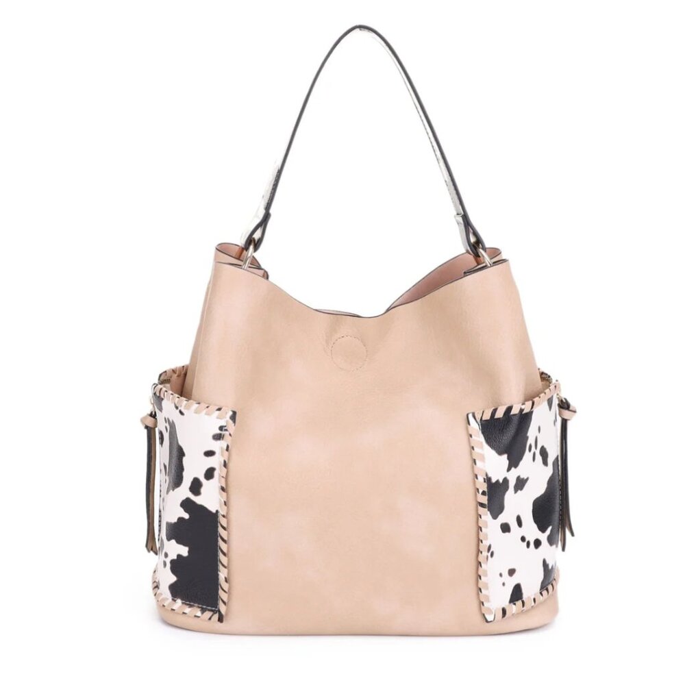 Cow Print Hobo & Crossbody Bag Set – 2pc Vegan Leather Shoulder Bag Purse Combo